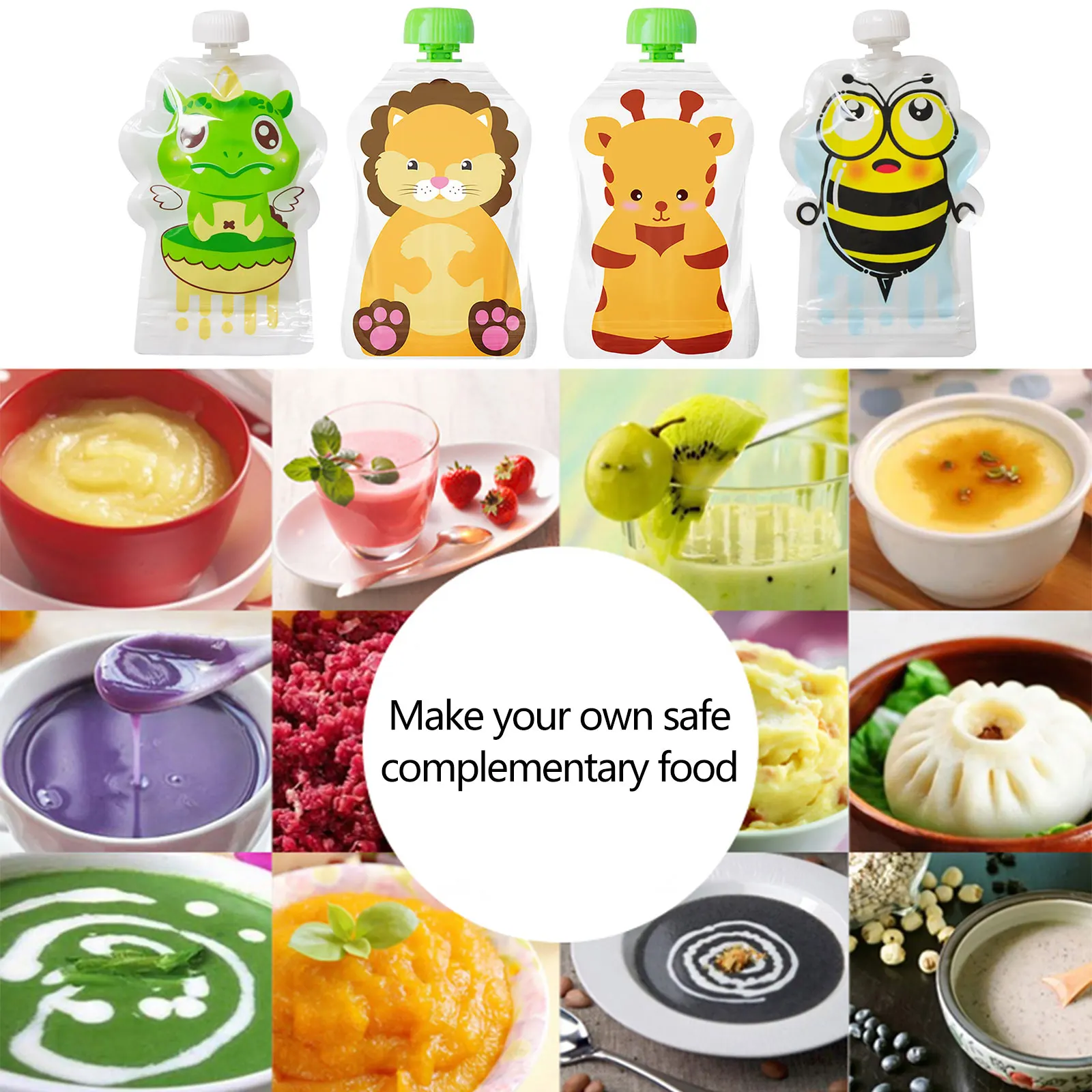 Baby Food Pouches Reusable - 4pcs Food Storage Bag Reusable 148ml