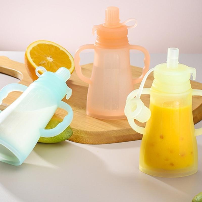 Baby Food Pouches Reusable - Portable Leakproof Silicone Baby Fruit Puree