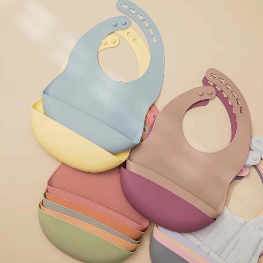Baby Food Grade - 1pc Adjustable Baby Silicone Bib Multi-colors